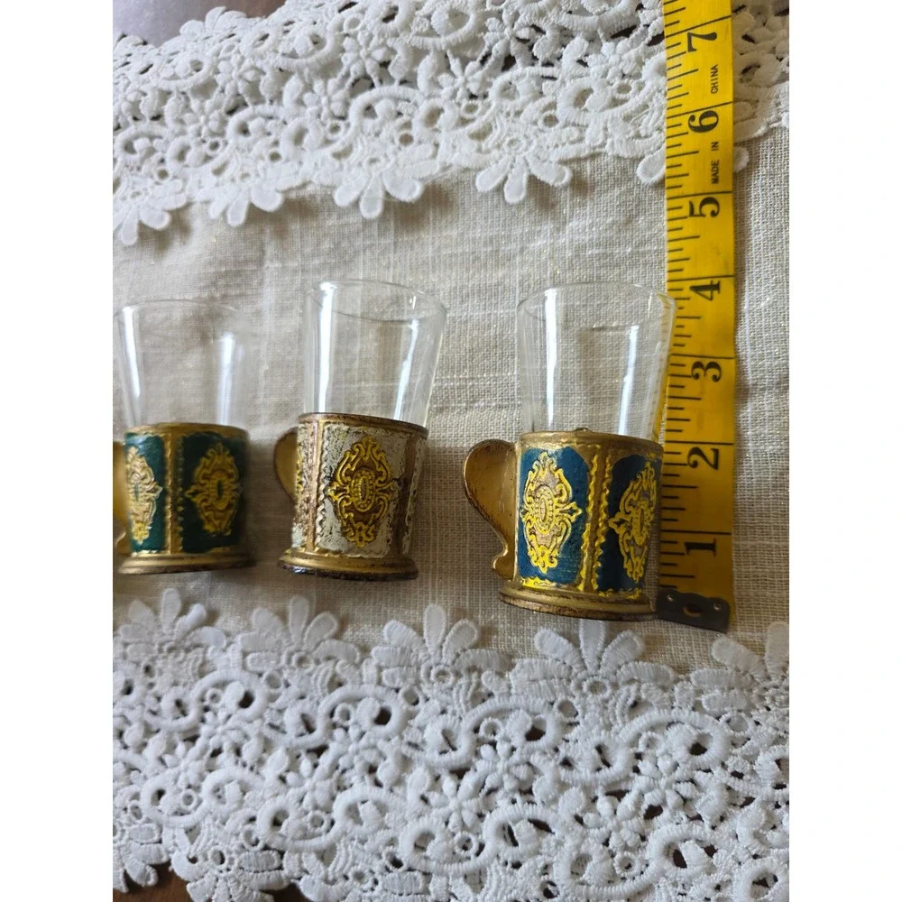Vintage Florentine Style Miniature Glass Set with plastic Resin Holders 5pc